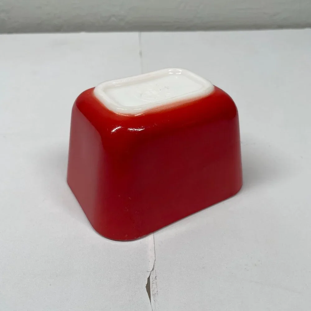 Vintage Pyrex Primary 501 Red Refrigerator Fridgie Dish Multicolor Milk Glass